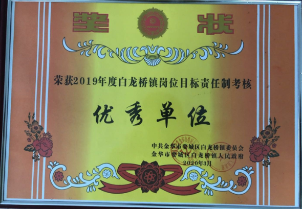 榮獲2019年度白龍橋鎮(zhèn)崗位目標(biāo)責(zé)任制考核優(yōu)秀單位